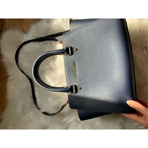 Michael Kors Leather Satchel / Tote Navy Blue - Picture 12 of 12